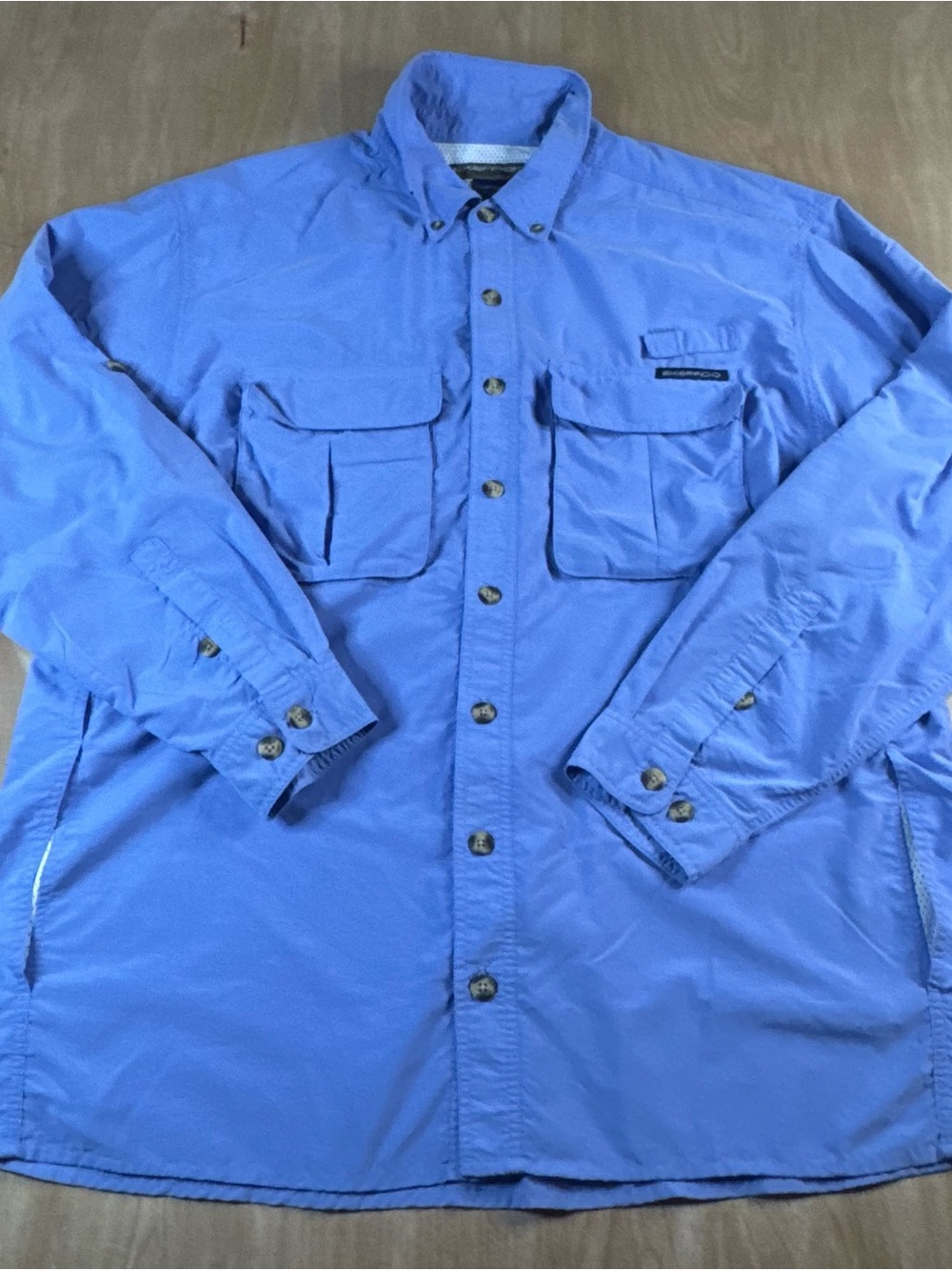ExOfficio Adventure Mens Blue Solid Long Sleeve Button Up Shirt Size XL